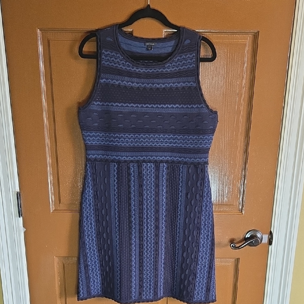 Ann Taylor-Blue & black striped textured knit sleeveless sheath dress Sz L.